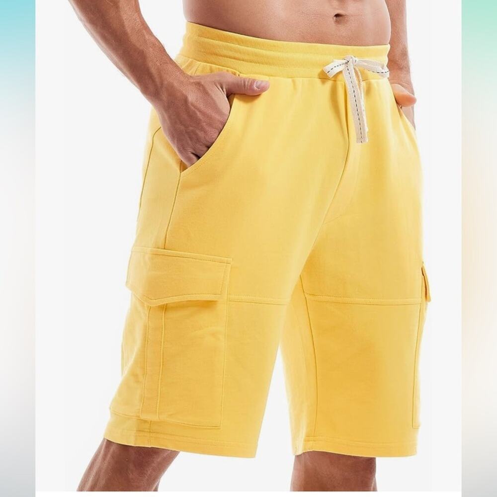 Mens Cargo Shorts Cotton‎ Casual Lounge Shorts Elastic Waist Workout Shorts XL